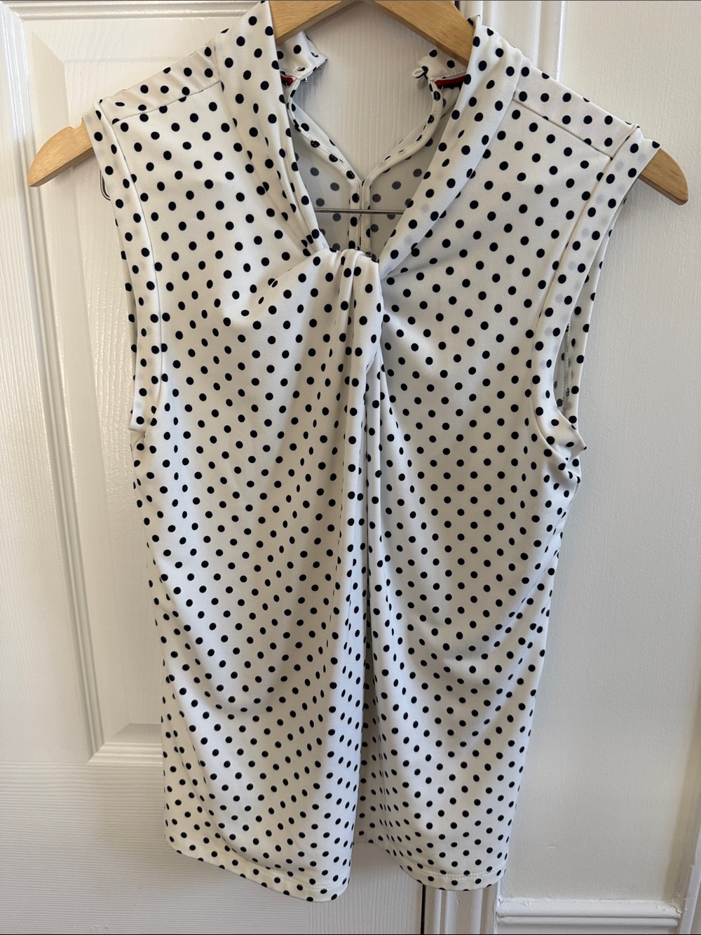 Tommy Hilfiger White Sleeveless Polka Dot Blouse with Black Dots